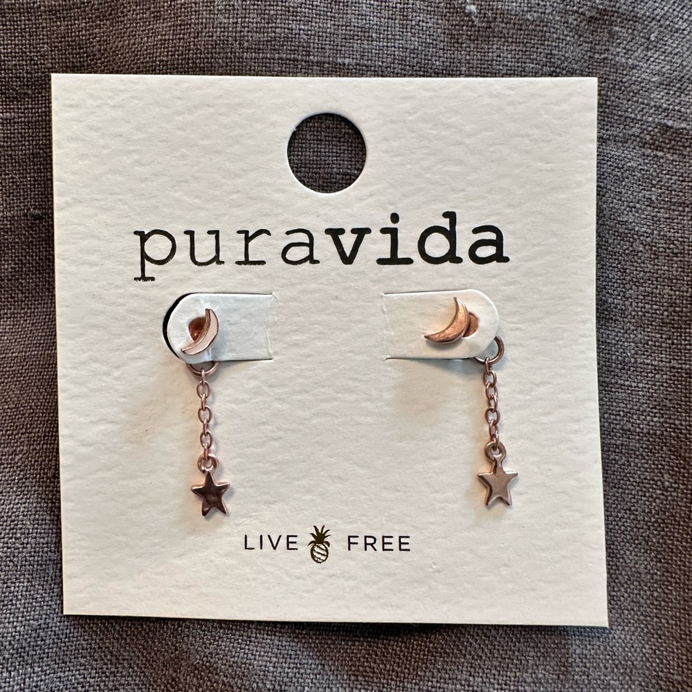 Pura Vida Moon Falling Stars Earring Set NWT In Original Packaging
